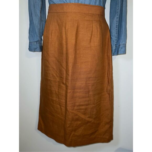 Women’s 100% Linen Earthy Pumpkin Midi Skirt 12 - Picture 1 of 7